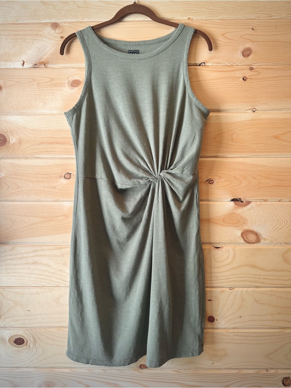 GAP Slub Knit Twist Front Tank T-Shirt Dress Sage Green Small
